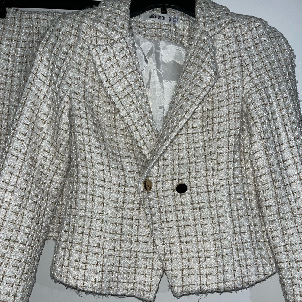 Missguided white tweed blazer and skirt set - blazer size: US 0 skirt size: US 2